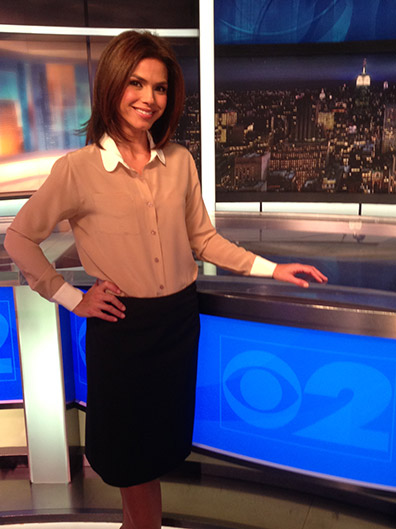 Kristine Johnson in the newsroom at CBS 2, New York City
