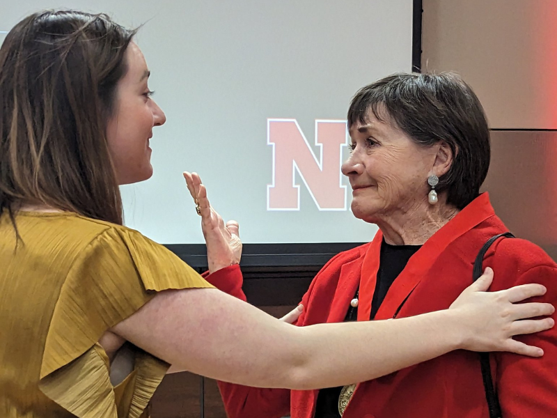 CoJMC student Naomi Delkamiller and 2023 Alumni Master Jane Olson