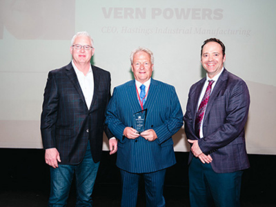 Vern Powers, '84, CEO of Hastings Industrial Manufacturing, received the Jeff Vaske Service in Entrepreneurship Award.
