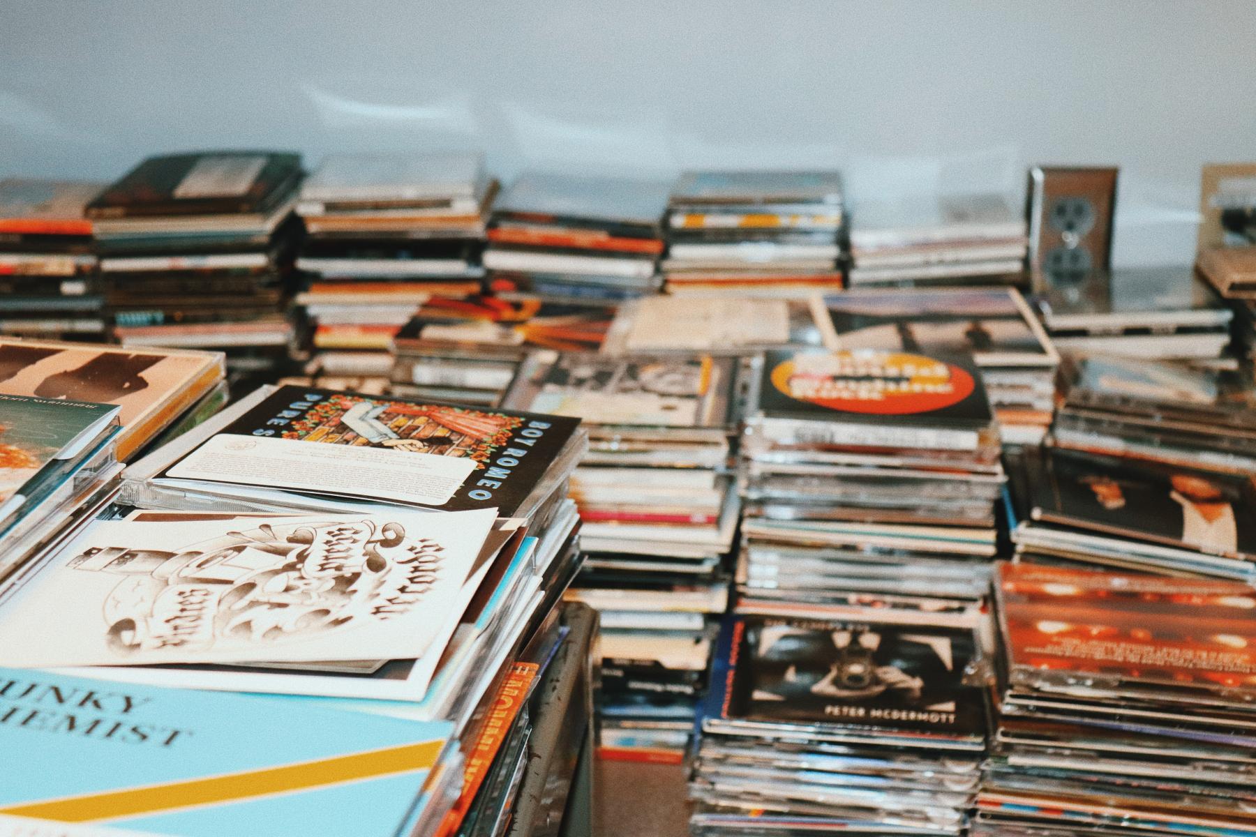 Stacks of records and cds