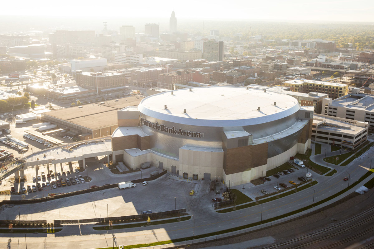 Aerial photo of Pinnacle Bank Arena