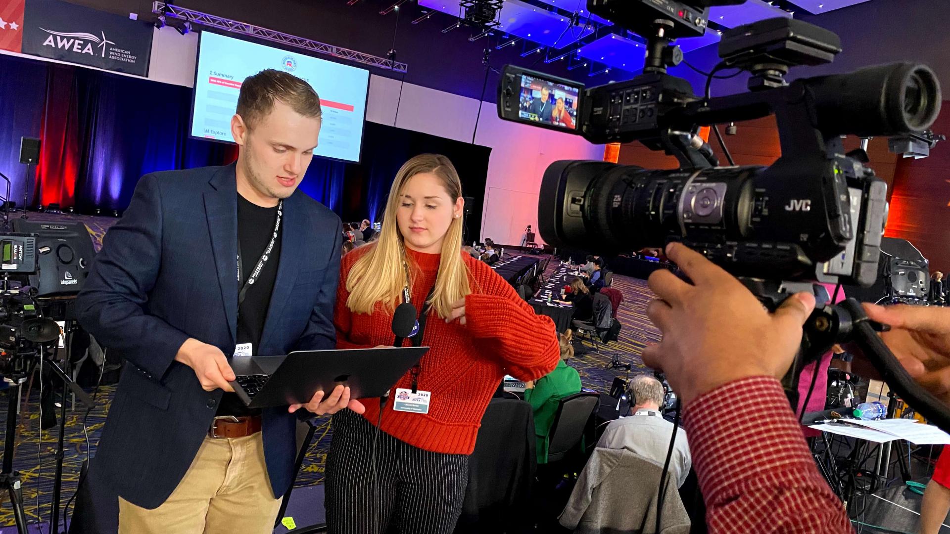 Students broadcast live from a local event