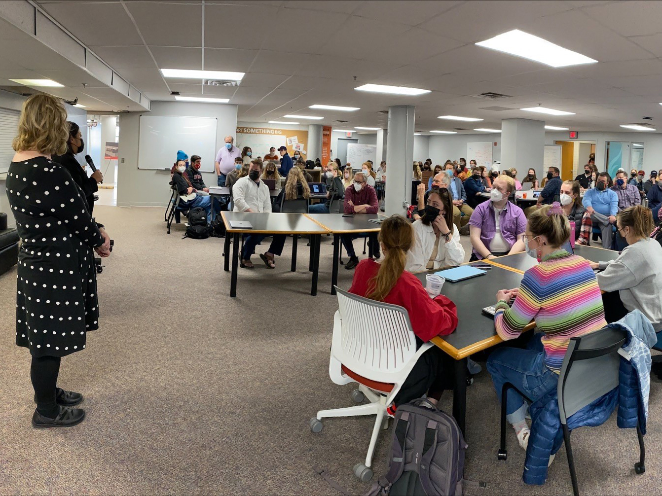 Professionals-in-residence meet with students in the experience lab