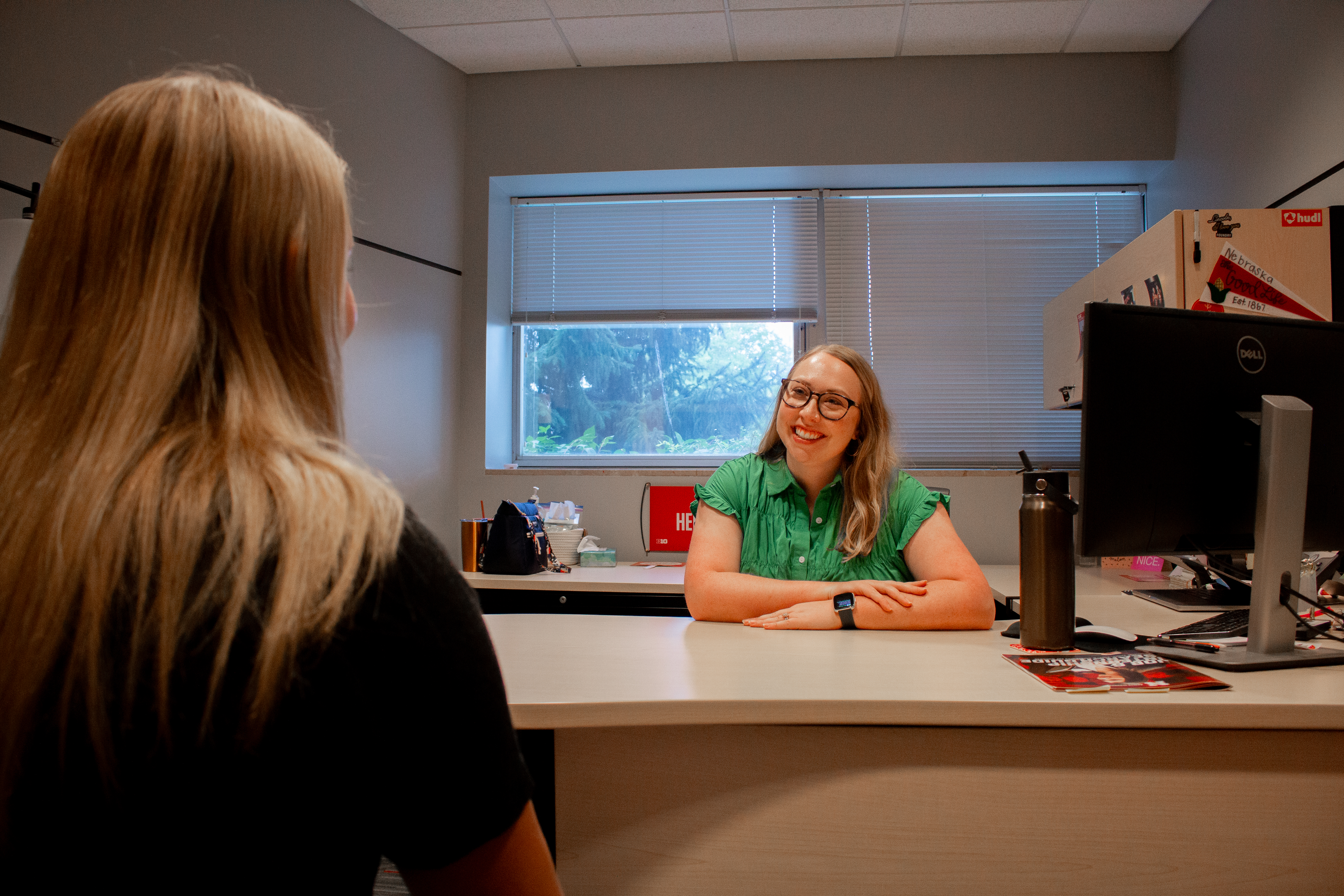 Natalie meeting with a student about career coaching