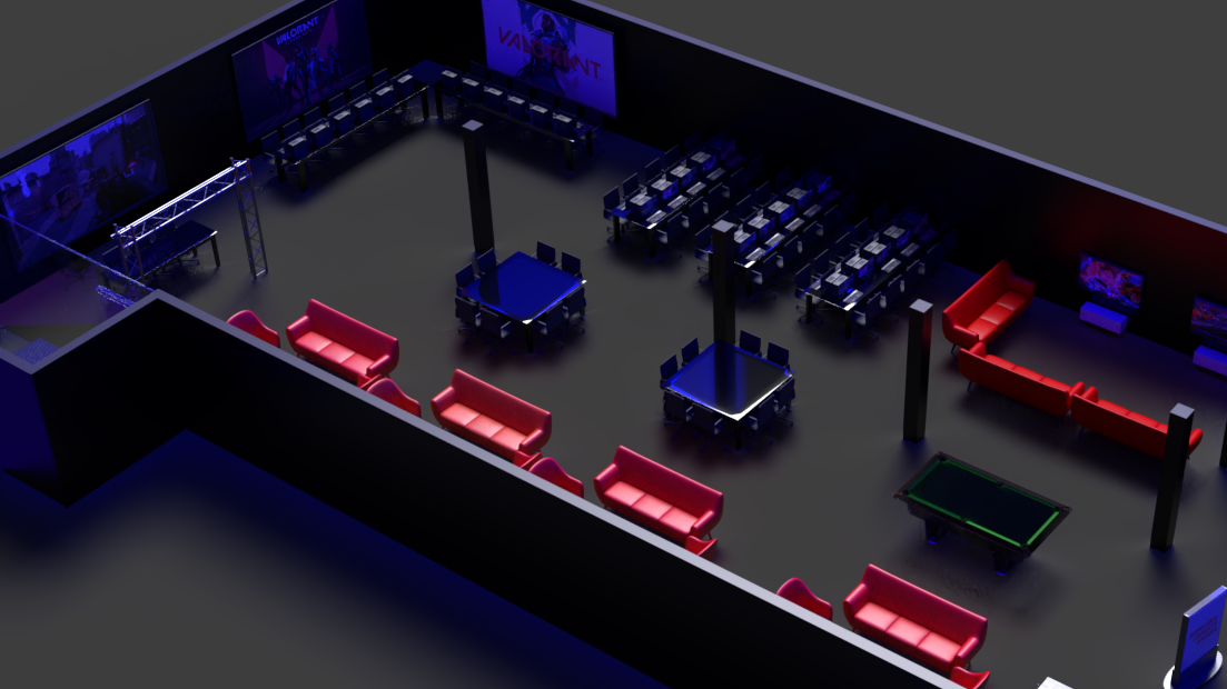 3d rendering of an esports lounge