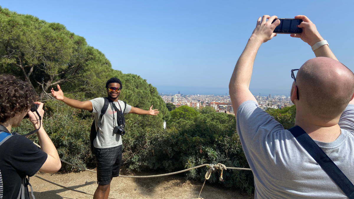 Student taking a picture while studying abroad.