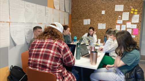 students working in the agency