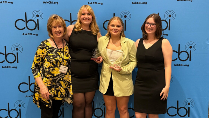 Nebraska Broadcasting Society celebrates their first and second place wins. (from left) NBS faculty advisor Laurie Lee and NBS members Hayden Hauge, Grace Koch and Katie Mulloy