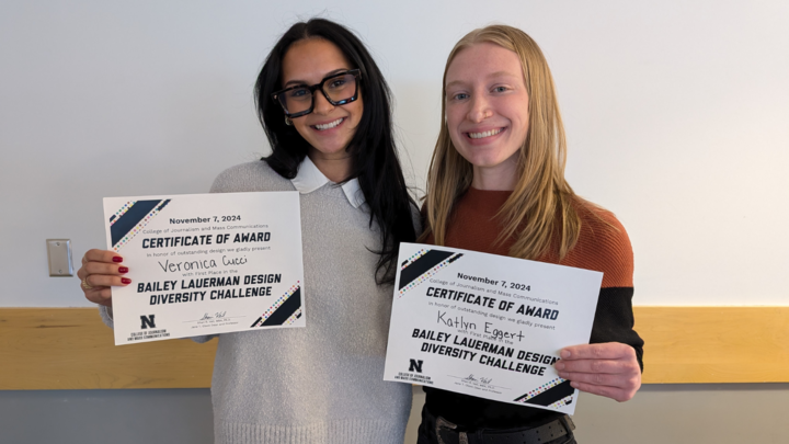 2024 Bailey Lauerman Design Diversity Challenge winners Veronica Cucci and Katlyn Eggert pictured with their certificates.