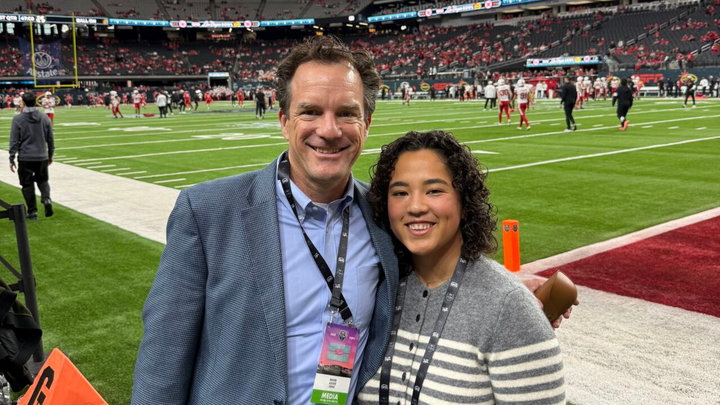 Arden Louchheim and her dad David Locke at the 2026 Las Vegas Bowl Game.