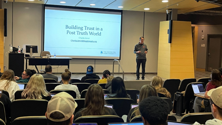 Alumni Master Charlie Arnot presents to Media, Ethics and Society students about 'Building Trust in a Post Truth World.'