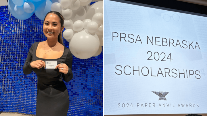 Erica Napuli receives PRSA Nebraska's Increasing Diversity Scholarship at the 2024 Paper Anvil Awards