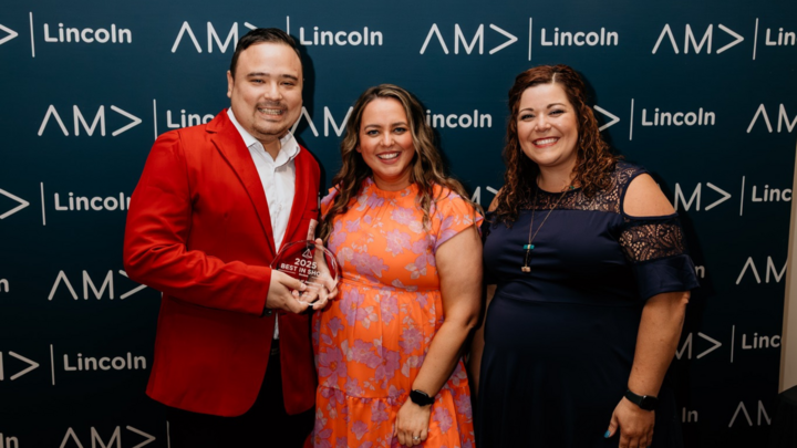 From left: Parviz Jamalov, May 2025 Master of Arts graduate; Bri Prai, AMA Lincoln co-president; Whitney Hansen, AMA Lincoln co-president