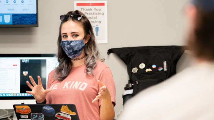 student wearing a mask in Andersen Hall