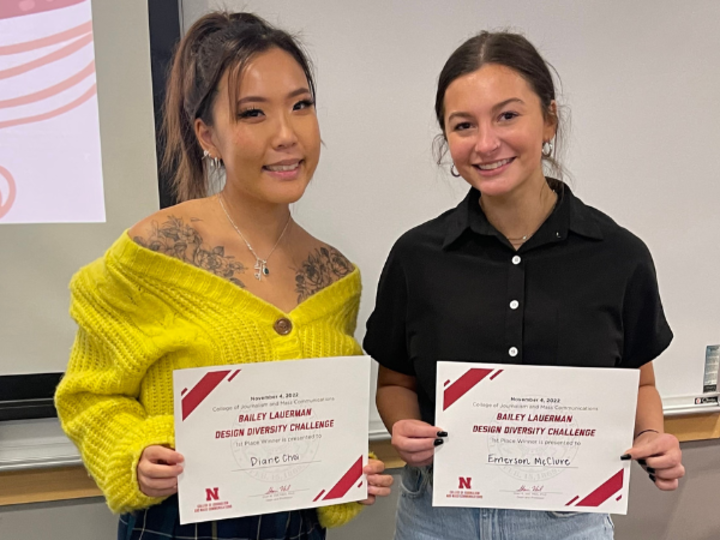 Senior advertising and public relations major Diane Choi and senior advertising and public relations and journalism double major Emerson McClure