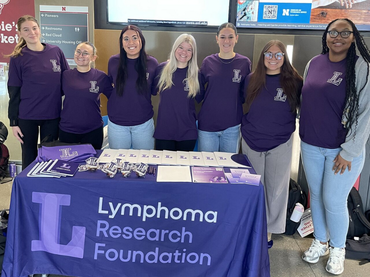 Students run an info booth during their campaign for Lymphoma Research Foundation.