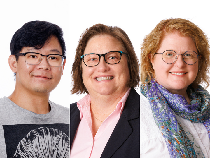 From left: Ryan Tan, Assistant Professor; Cory Armstrong, Associate Dean for Research and Faculty Affairs, Lawrence L. & Ruth E. Pike Professor; Sharon Baldinelli, Assistant Professor of Practice