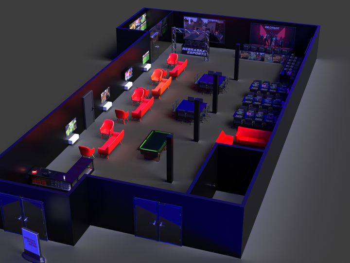 3d rendering of an esports lounge