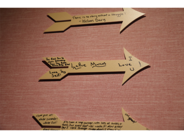 Growing After Graduation A wall of arrows represents each graduate of the 180 Re-entry Assistance Program. Within those, is LaRue Marcos' at 3:53 p.m. on Saturday, Feb. 21, 2026. It is a subtle reminder that who we are now is because of who we were. (Photo by/Hannah E. Herrera)