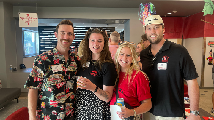 Alumni in the Andersen Hall lobby