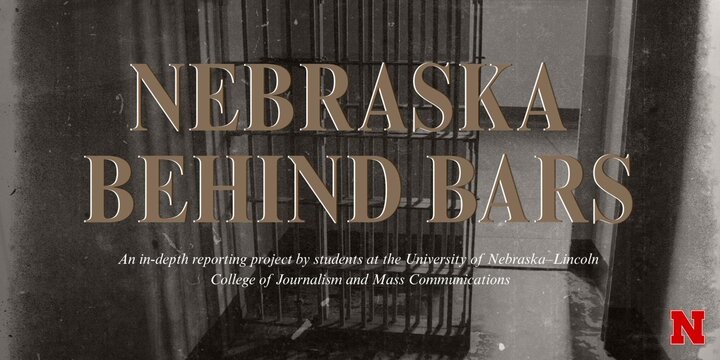 Text "Nebraska Behind Bars" over a prison door