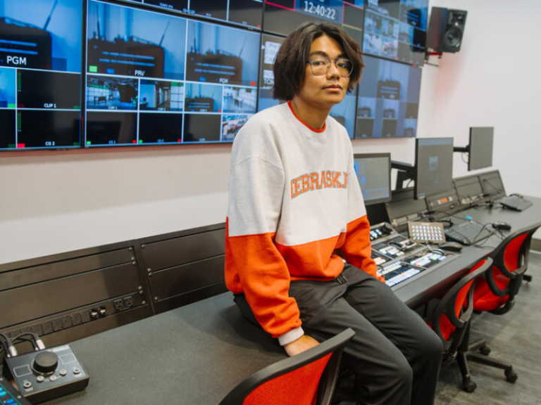 Jay Quemado, a junior, is co-lead of Nebraska Nightly, a broadcasted program from the Experience Lab in the College of Journalism and Mass Communications.